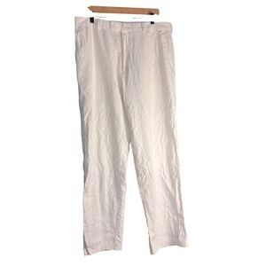 Kenneth Cole Reaction Men's 36x32 Cream Linen Blend Straight Leg Dress Pants